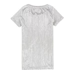 Bar III Silver Metallic Plissé Ribbed Scoop Neck Short Sleeve Top Y2K Glam M
